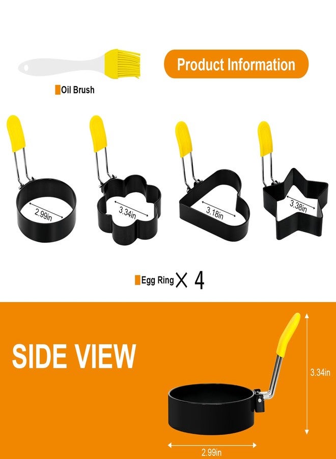Obsoorth 4 PCS Egg Ring,Stainless Steel Non-stick Egg Rings for Frying Eggs, Round Egg Cooker Ring Molds with Anti-scald Silicone Handle, Egg Mold for Breakfast Sandwiches with Oil Brush - Image 2